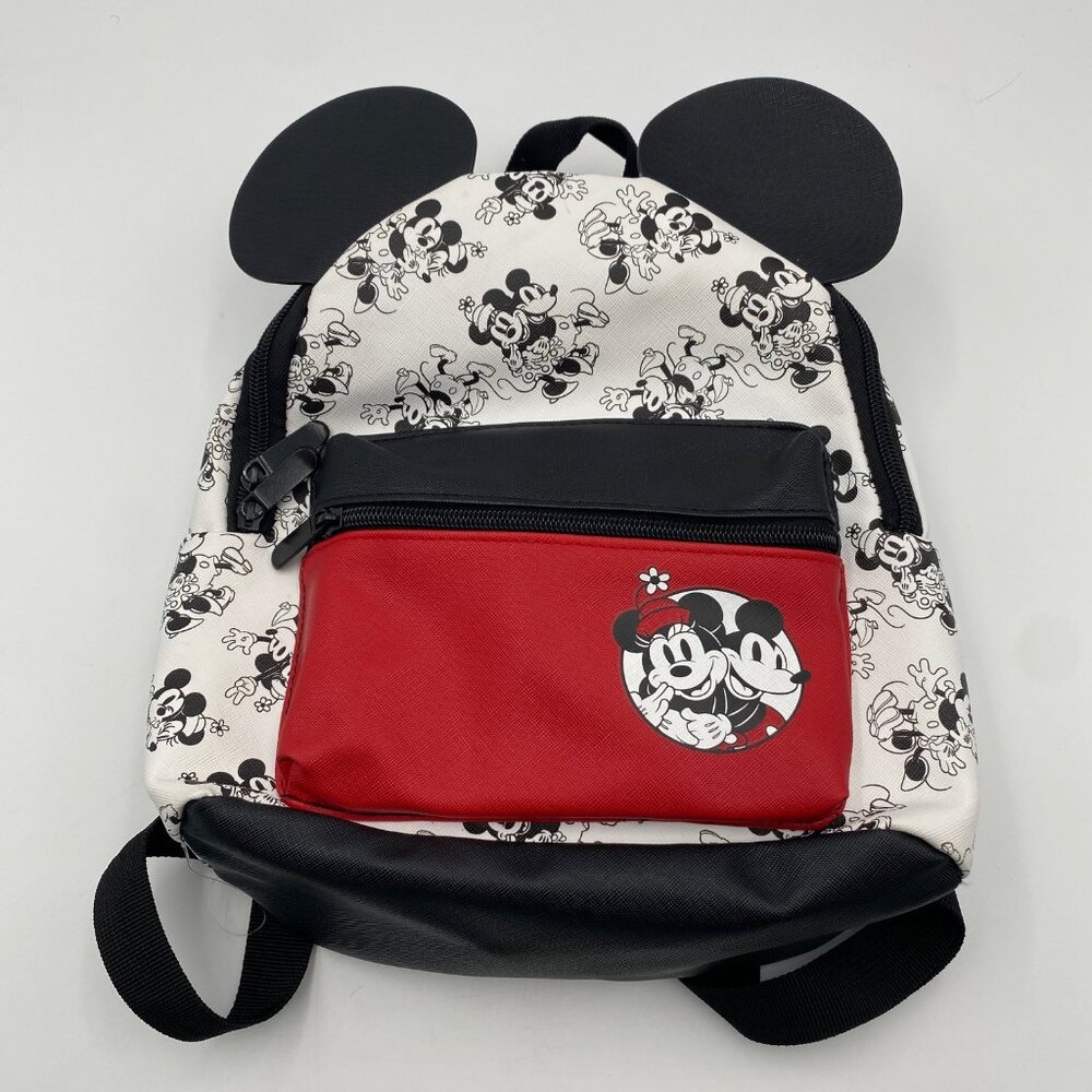 Disney Mickey Mouse Mini 12" Backpack White Black Red Minnie Mouse Ears Bag
